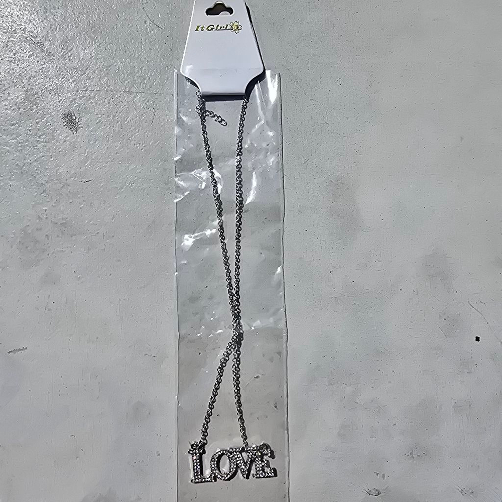It Girl Silver Tone Rhinestone LOVE Pendant Necklace